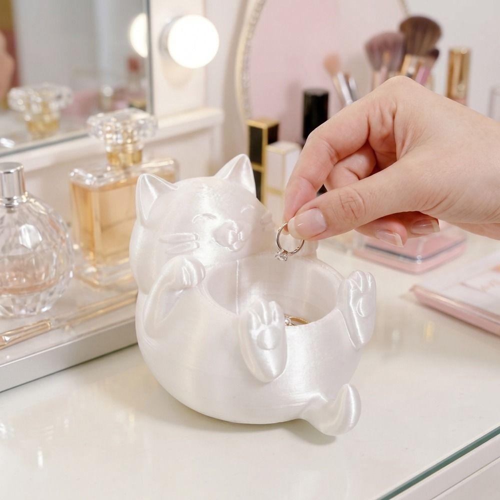 Cute 3D Printed Trinket Holder Plastic Jewelry Storage Box Modern Lucky Cat Storage Box Office
