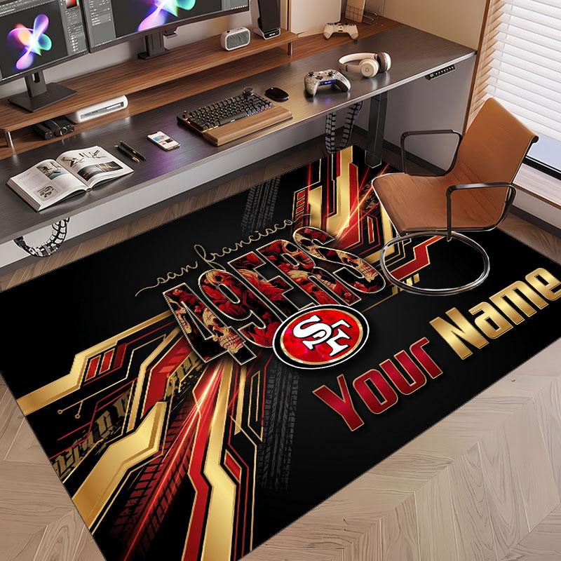 Custom Rug San Francisco 49ers Pattern Print Name Text Soft Non‑Slip Floor Carpet for Home Indoor Decoration