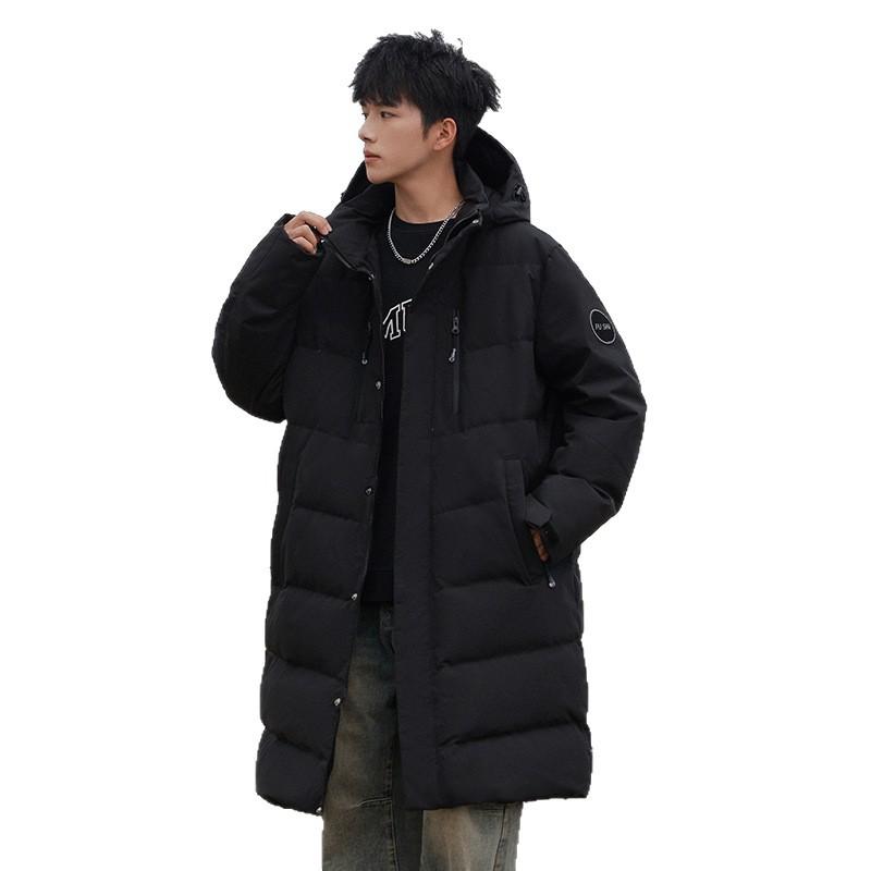 Winter new medium and long couple white duck down hooded down jacket for men and women with the same thickened warm trendy coat for men
