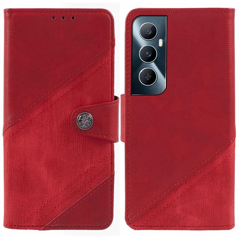 

For Realme C65 4G Case Texture Splicing Leather Stand Phone Cover Red