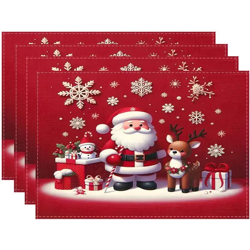 Christmas Placemats with Comical Reindeer Prints Christmas Treesdining Tables Kitchens Bar Counters Insulation Home Decor