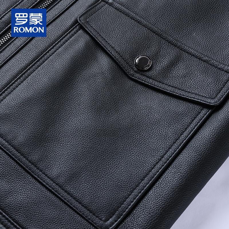 ROMON Men's Genuine Leather Lapel Jacket