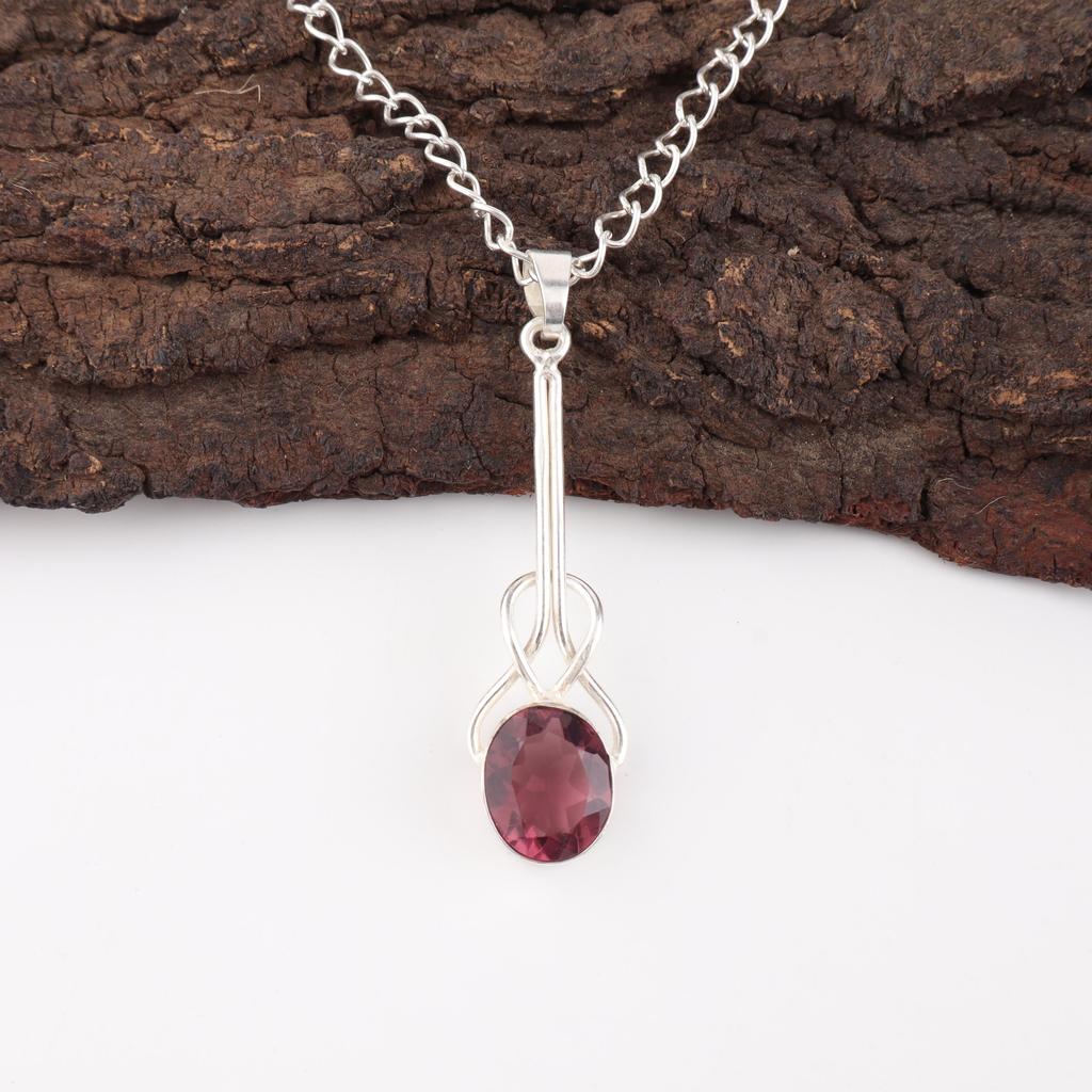 Rhodolit ädelstenssmycken, handgjorda silversmycken, 925 massivt sterlingsilverhänge, vackert silverhänge för bröllopspresent