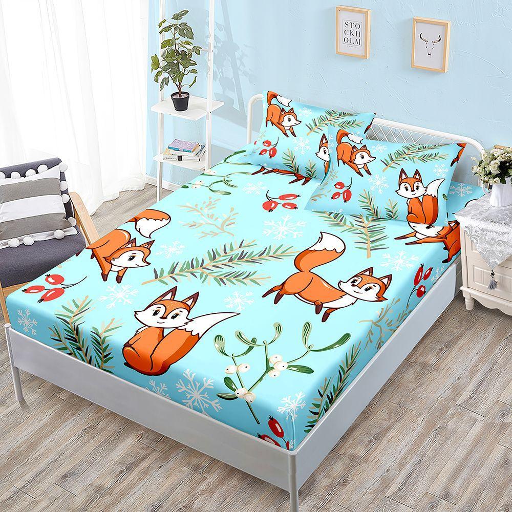 Cartoon Three-Piece Animal Fox Unicorn Mattress Mattress Mattress Protective Cover
