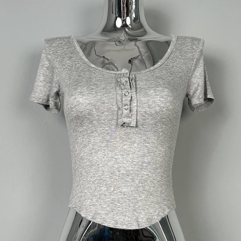 

Korean Style Sexy Half-Open Collar Short-Sleeve Top for Women One Size сірий колір