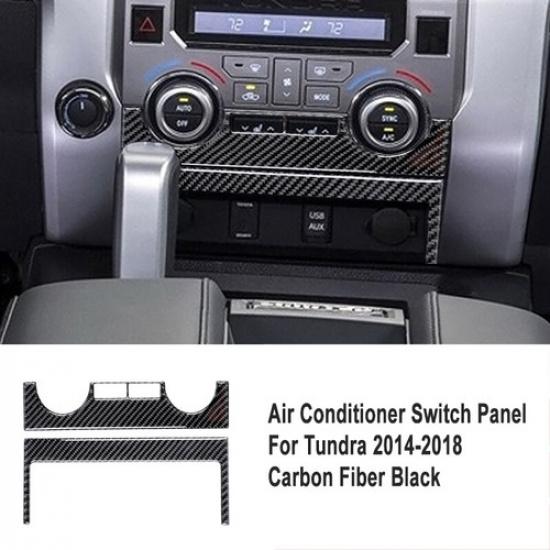 2x Carbon Fiber Front AC Console Panel Sticker Trim For TOYOTA TUNDRA 2014-18