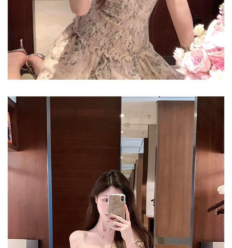Waist-Cinching 2026 Floral One-Shoulder Short Dress with Elastic Waist - New Summer Style for Women