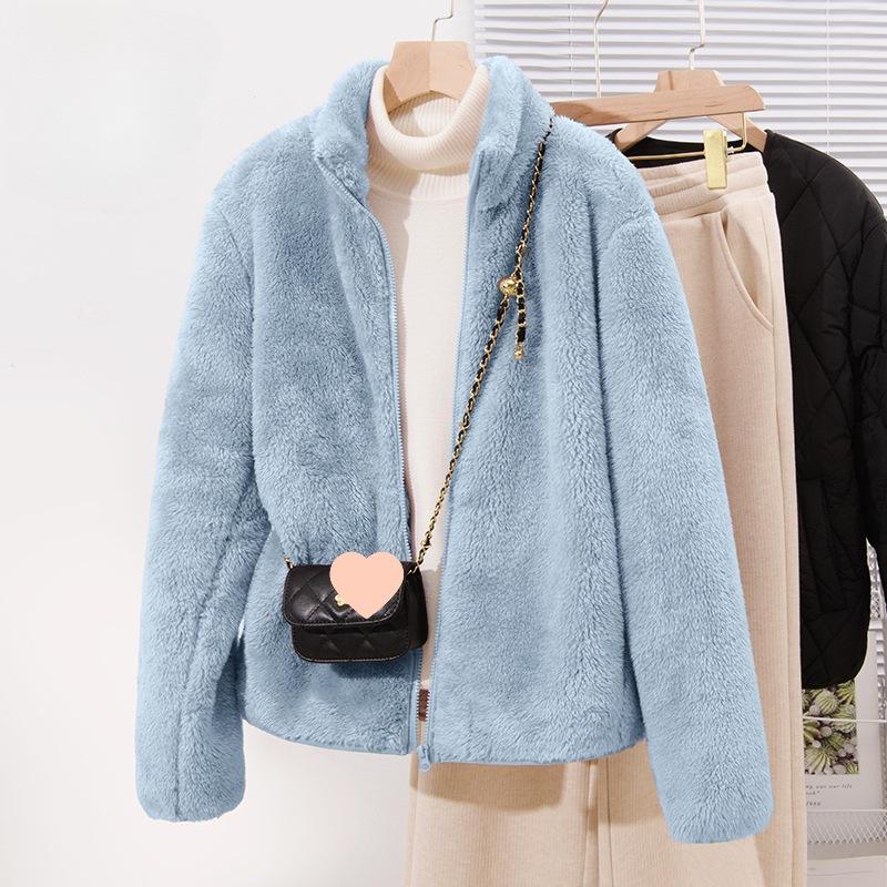 Fleece zahuštěný top svetr kardigan bunda růžová dámská podzim a zima nový malý granulovaný fleece líný vítr