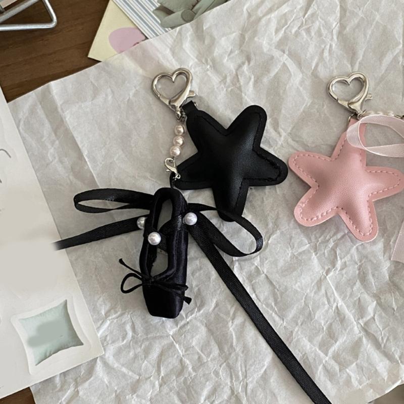 Artistic Ballet Shoe Keychain With Sparkling Star Accent Soft PU Materials Pendant For Women Gift Bag Charm Accessory