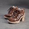 Johnature Fashionable Breathable Sports Style High Heels Mixed Colors Versatile Lace-up Women's Shoes