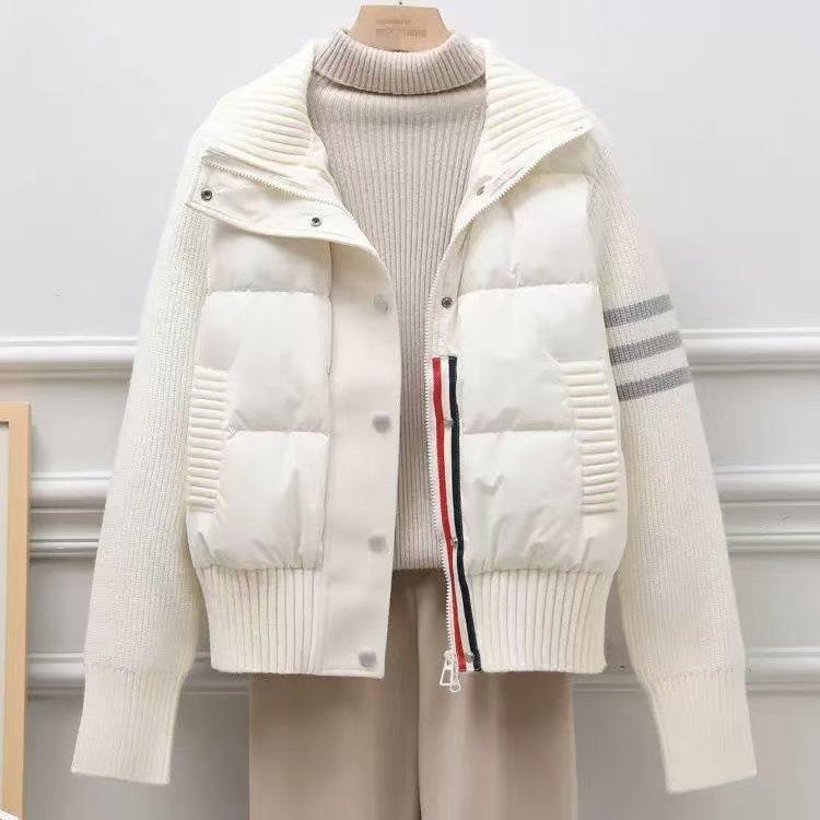 

2024 Autumn/Winter Cotton-Padded Jacket: Warm Thick Knit Patchwork, Stand-Up Collar Design M