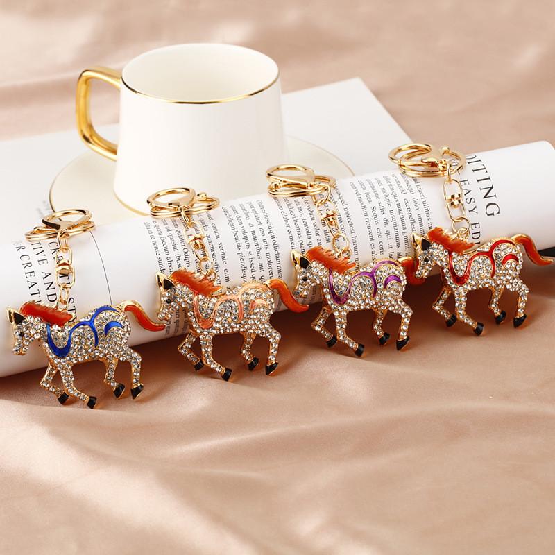 Mini Cute Rhinestone Horse Keychain Bag Pendant Keyring Metal Gift Birthday For