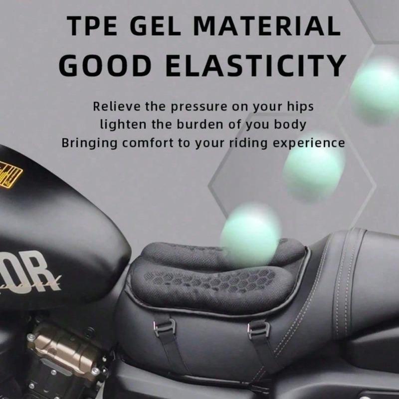 3D Honeycomb Motorcycle Seat Pad - Gel Cushion with Breathable Mesh, Universal Shock-Absorbing Cover for Long Distance
