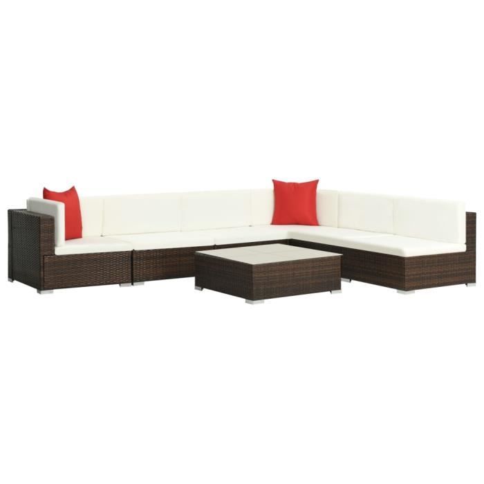 VidaXL Salon de jardin 7 pcs avec coussins Résine tressée Marron