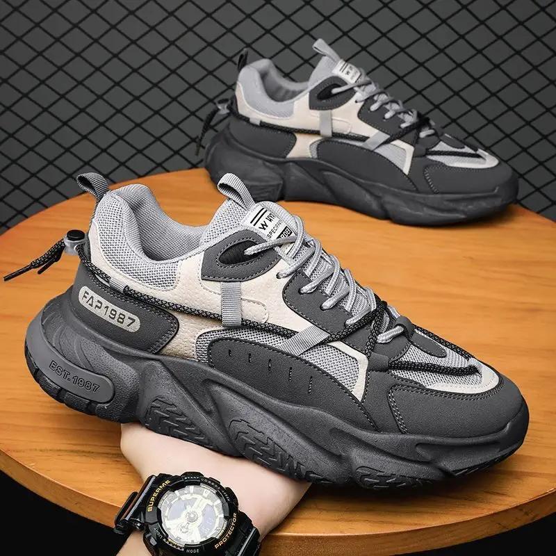 Men's Breathable Mesh Sports Shoes 2024 Autumn Casual Wear-resistant Running Shoes Trendy Thick Sole Tennis Shoes Zapatos Hombre