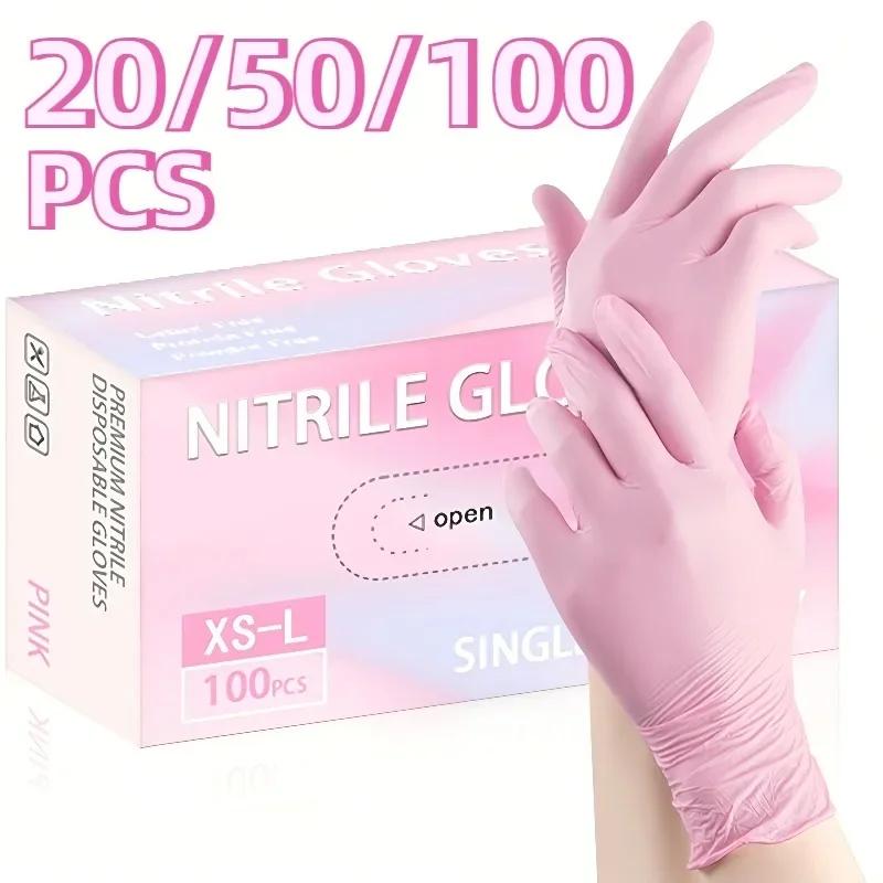 20/50/100PCS Pink Nitrile Gloves Household Cleaning Nitrile Gloves Kitchen Cooking Petcare Beauty Nail Multifunctional Tool