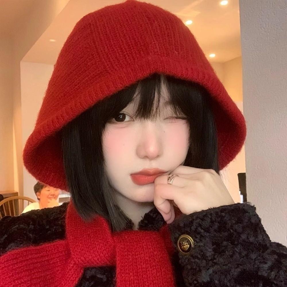 Windproof Knitted Hooded Hat Winter Neck Collar Scarf Cap Korean Balaclavas Cap  Men Women