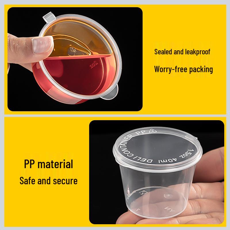 Disposable Plastic Sauce Cups with Lids - Small Chili Oil & Seasoning Container for Commercial Use.