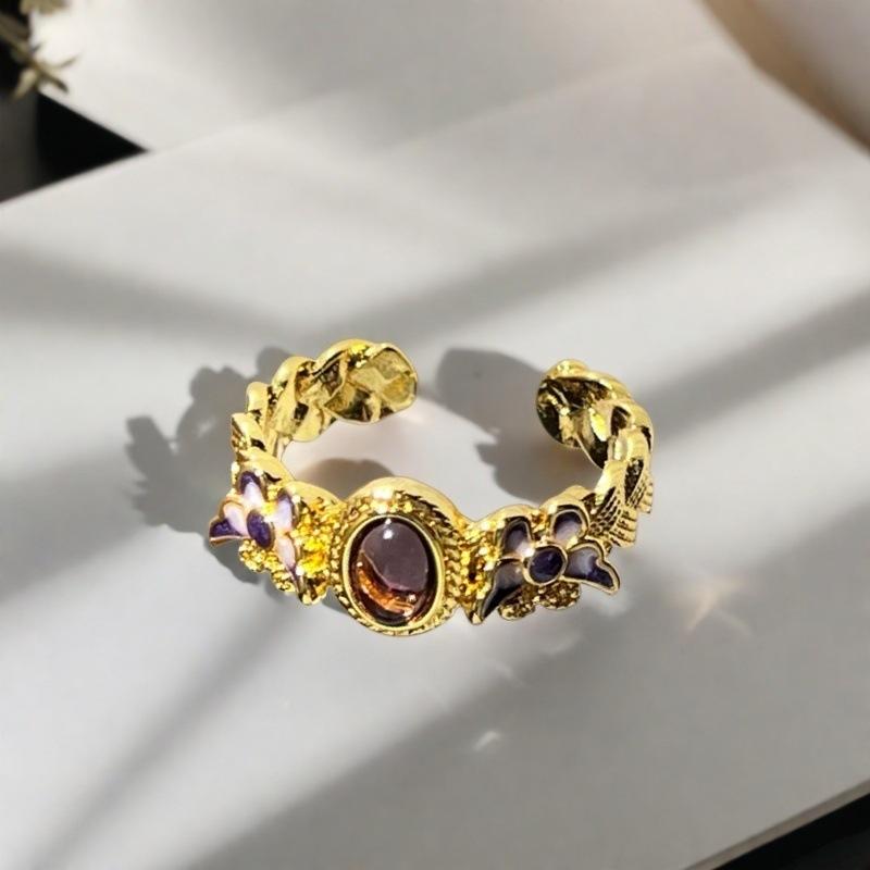 Violet Purple Enamel Drip Open Ring Medieval French High Sense Flower Ring Female