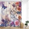 Cute Cats Shower Curtain Vintage Watercolour Floral Plant Animals Pet Kids Bath Curtains Fabric Home Bathroom Decor With Hooks