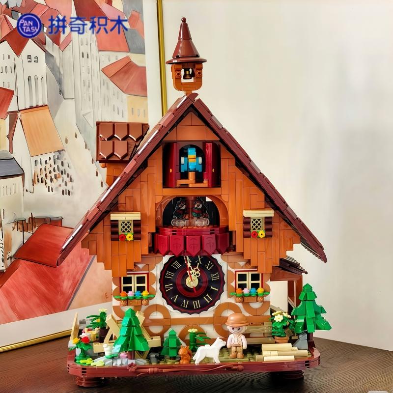 New Pantasy Retro Series Cute Cuckoo Clock Building Blocks Mosaic Model Desktop Ornaments Educational Toys Collection Gifts