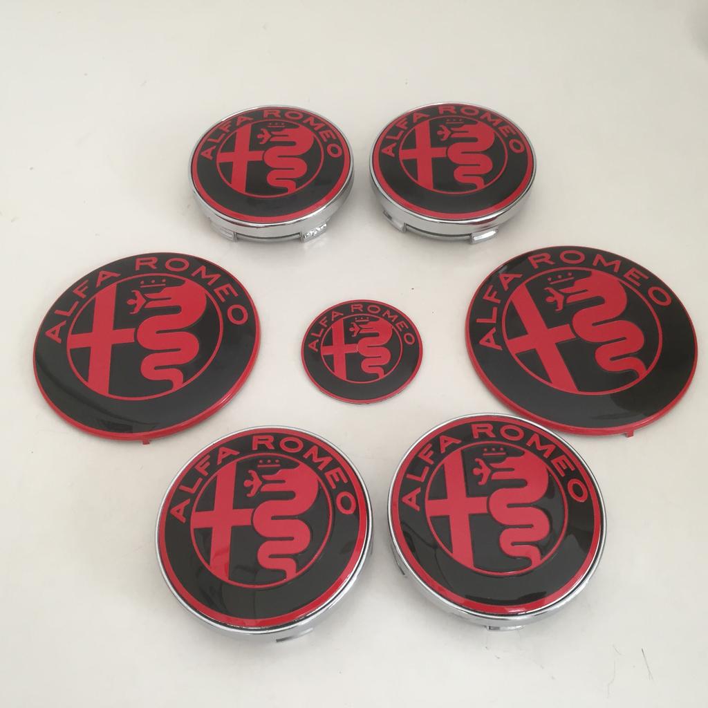7pcs for AlfaRomeo 74mm 60mm Car Front Hood Emblem Bonnet Wheel Center Cap Steering Sticker Rear Trunk Badge Decal Styling