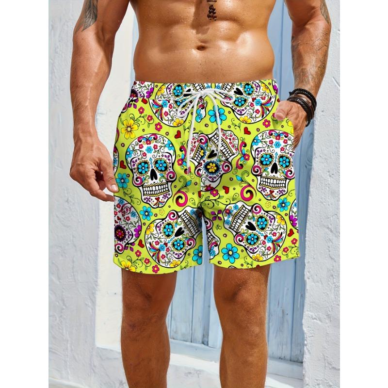 Personalized Skull Print Men's Casual Fashion Loose Shorts Outdoor Gym Men's Beach Trunks Swimming Trunks