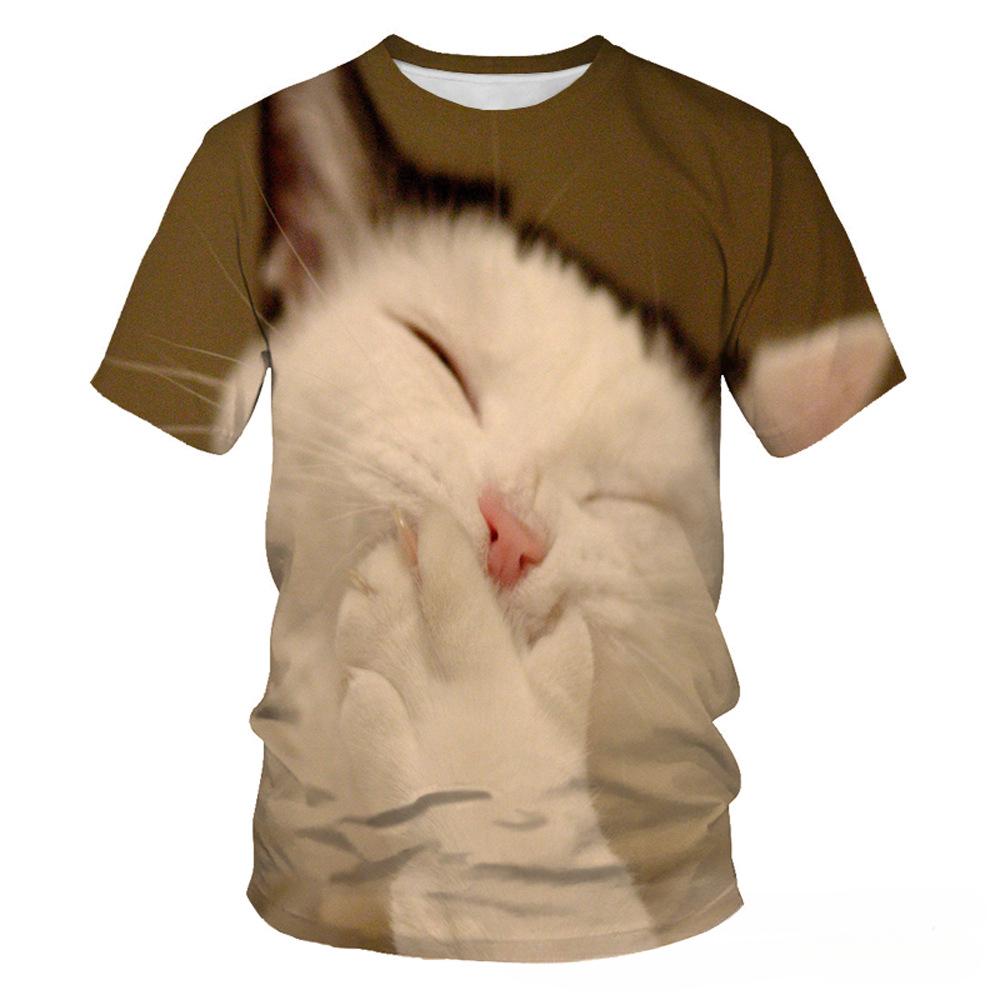 Summer Round Neck 3D Cute Cat Print Top Fashionable Casual Short Sleeved Men's T-shirts