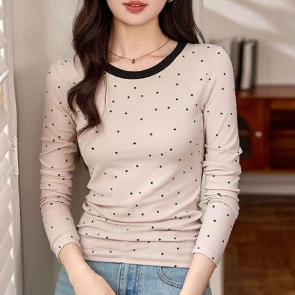 Navava Women Lovely DoT PaTTern Long Sleeve T shirT Round Neck nT3211