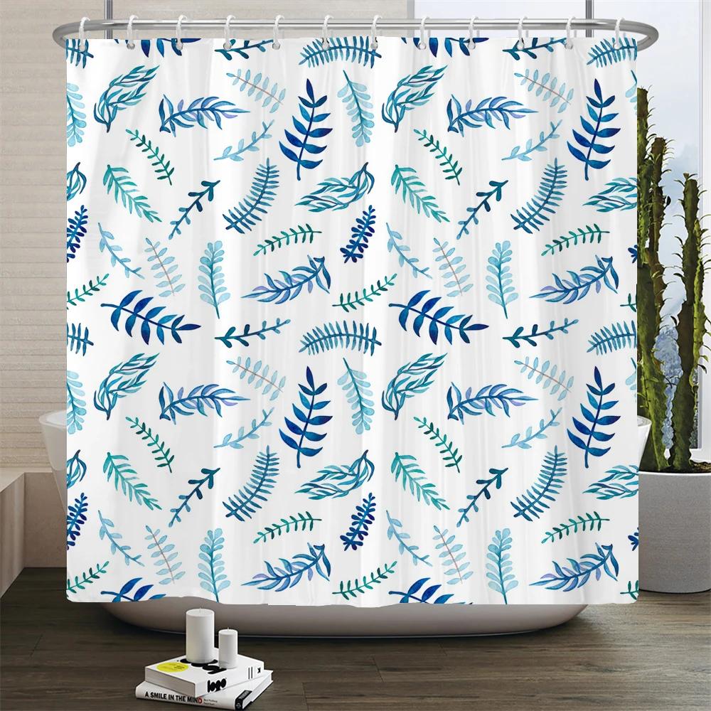 Waterproof Shower Curtain Fresh Plant leaves Polyester Fabric 3D Printing leaf Bathroom Curtains for Bathroom Decor with Hooks