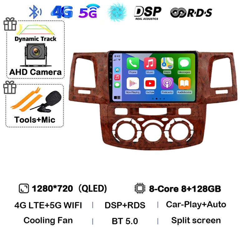 Android 14 Carplay Auto WIFI+4G Radio For Toyota Fortuner HILUX Revo Vigo 2007-2015 Stereo Car Multimedia Video Player GPS QLED