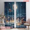 2pcs,2D Plane Printing Creative Curtains Santa Claus Sleigh Reindeer Versatile Durable Polyester (without Rod) All Seasons Ldeal