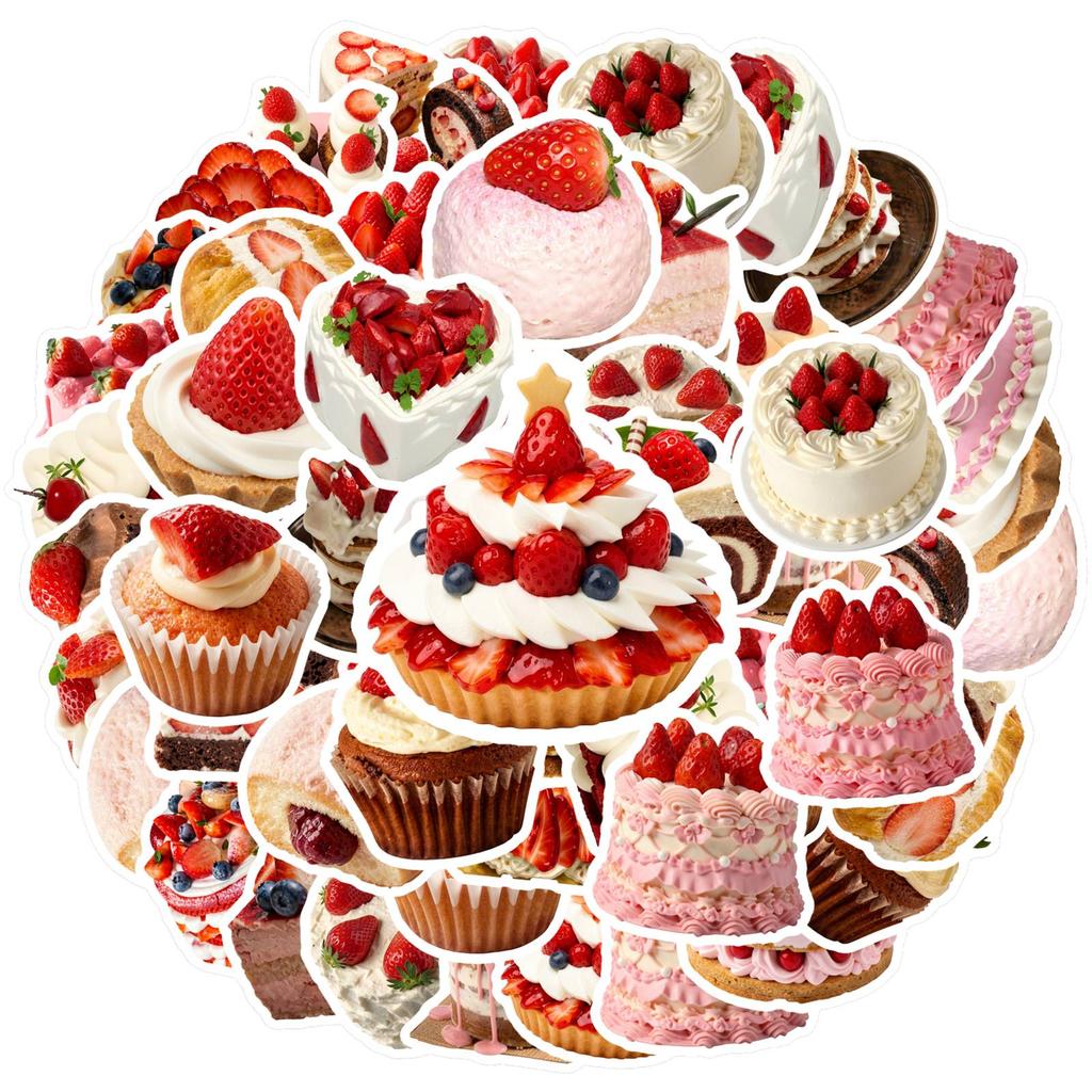 35pcs-50pcs Colorful Desserts Stickers Playful Strawberry Teacher Reward Stickers Funny Stickers For DIY Phone Laptop Scrapbook