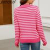 BITCED Women's Autumn/Winter Striped Sweater Casual Oversized Long-Sleeved Minimalist Pullover Knit Base Layer