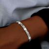 Silver Plated Embossed Grid Flat Watch Chain Bracelet Women's Fashion Accessories