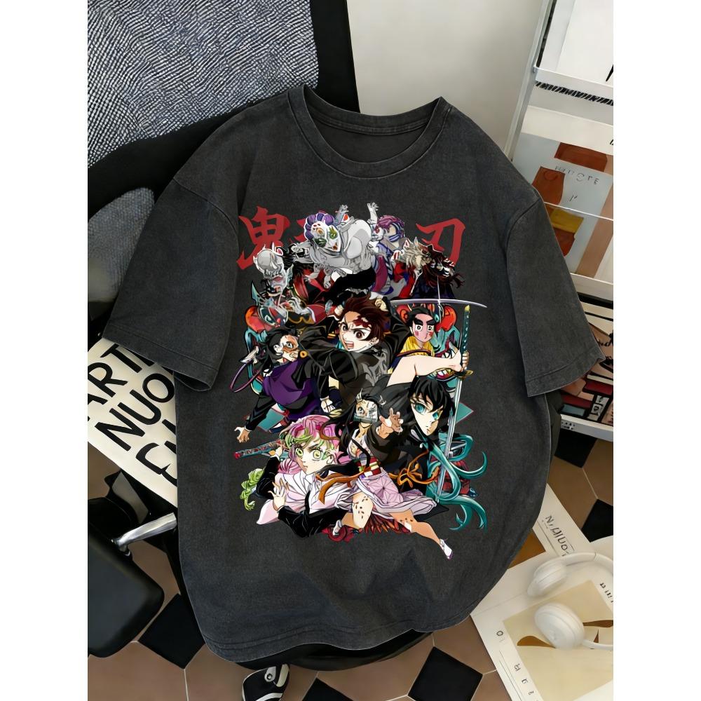 Sommer Große Größen Demon Slayer Anime Aufdruck Herren und Damen T-Shirt Lässig Eltern Kind Oberteil Mode Baumwolle Y2K Harajuku Straße