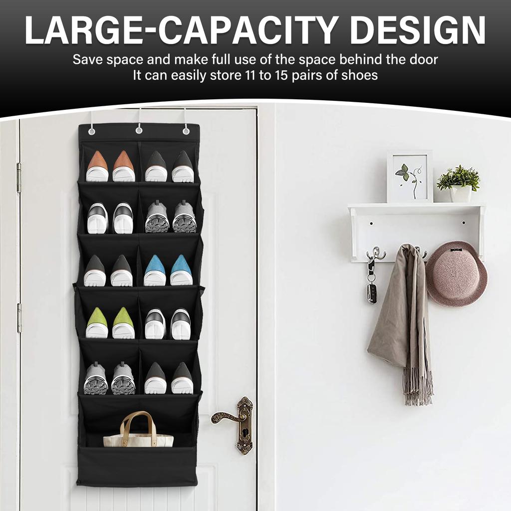 11Pocket Hanging Shoe Rack Oxford Cloth Over The Door Shoe Organizer Large Capacity Wall Shoe Storage for Closet Pantry Bathroom