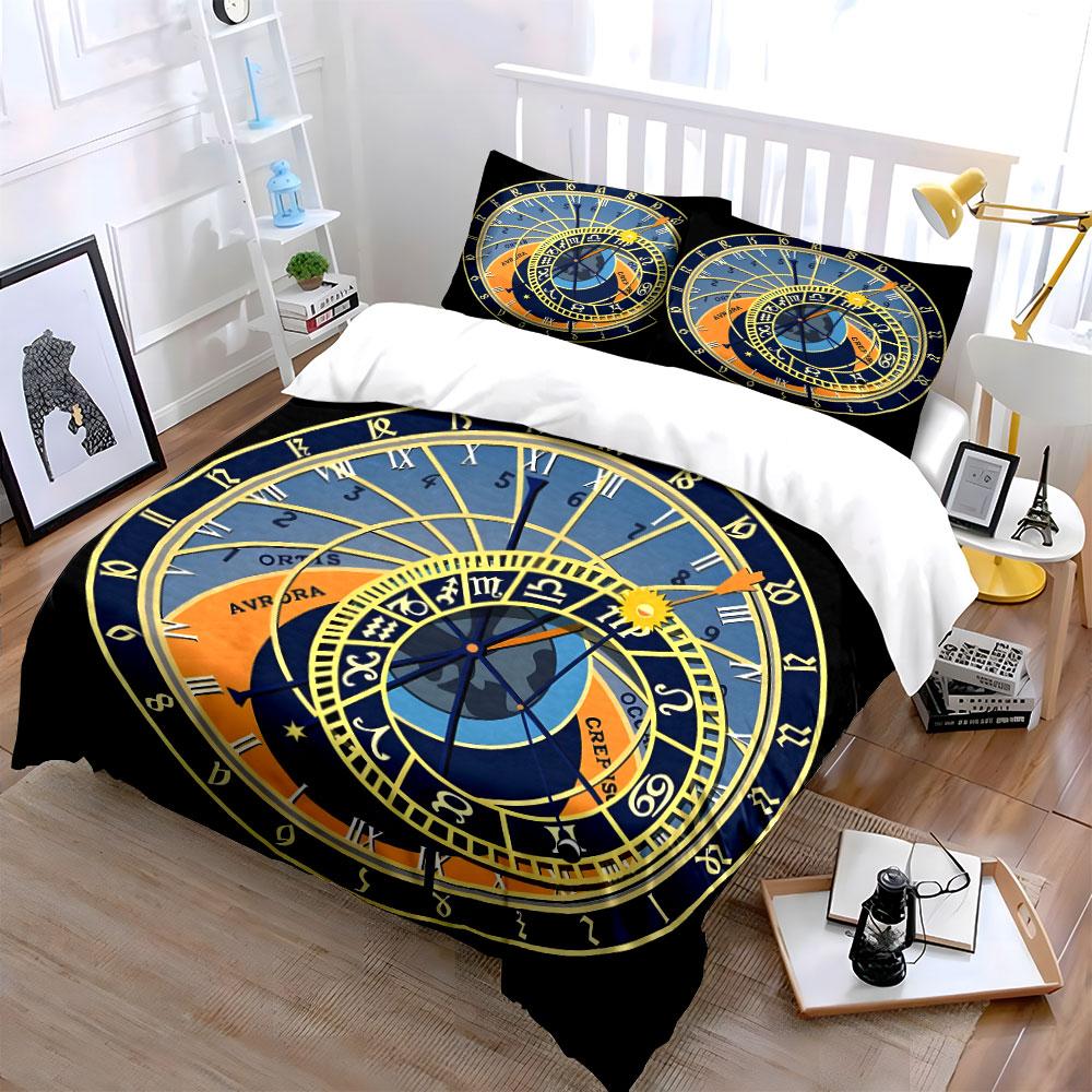 Astrological Trio Clockwork Design  Kid'S And Adults' Bedroom Decor, Exquisite Three-Piece Bedding Set Gift