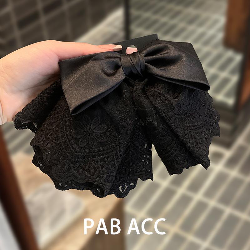 Elegant 3D Lace Bow Ponytail Claw Clip - Korean Style Solid Color Hair Accessory for Women