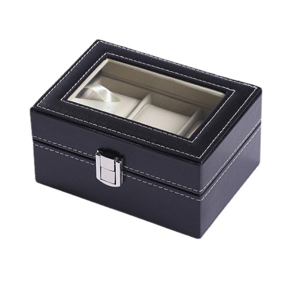 

3 Grids PU Leather Watch Box Transparent Glass Window Watch Storage Display Case Type A