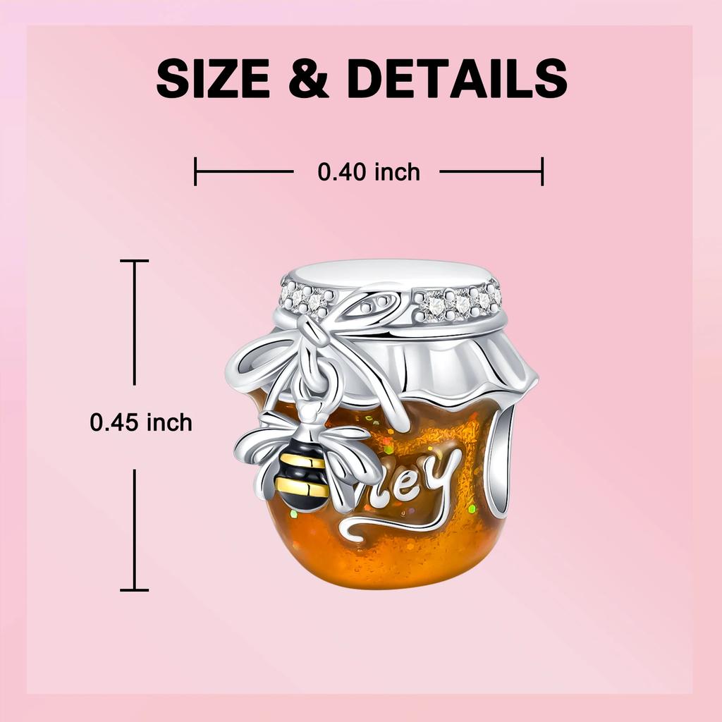 925 Silver Bee Honey jar Yellow series pandent Charm Fit Bracelet DIY Bead Ms Premium Jewelry Valentine's Birthday Gift