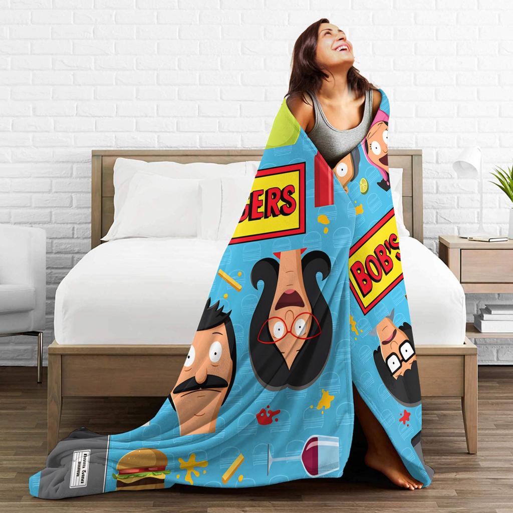 Super Warm Blankets Camping Anime Bobs Funny B-Burgers Throw Blanket Movie Flannel Bedspread For Home Decor Trend Sofa Bed Cover