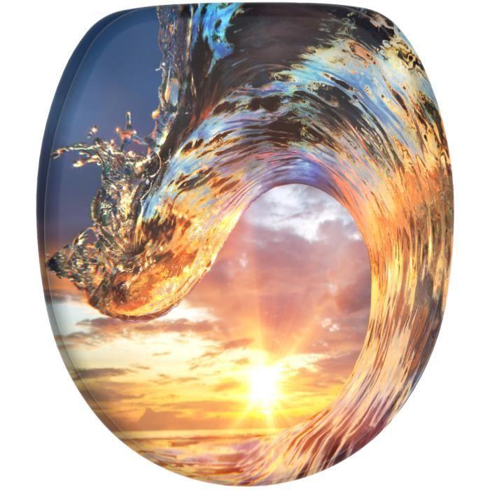 Abattant WC - Wave - Soft Close - Bois - Fixation universelle - Antibactérien