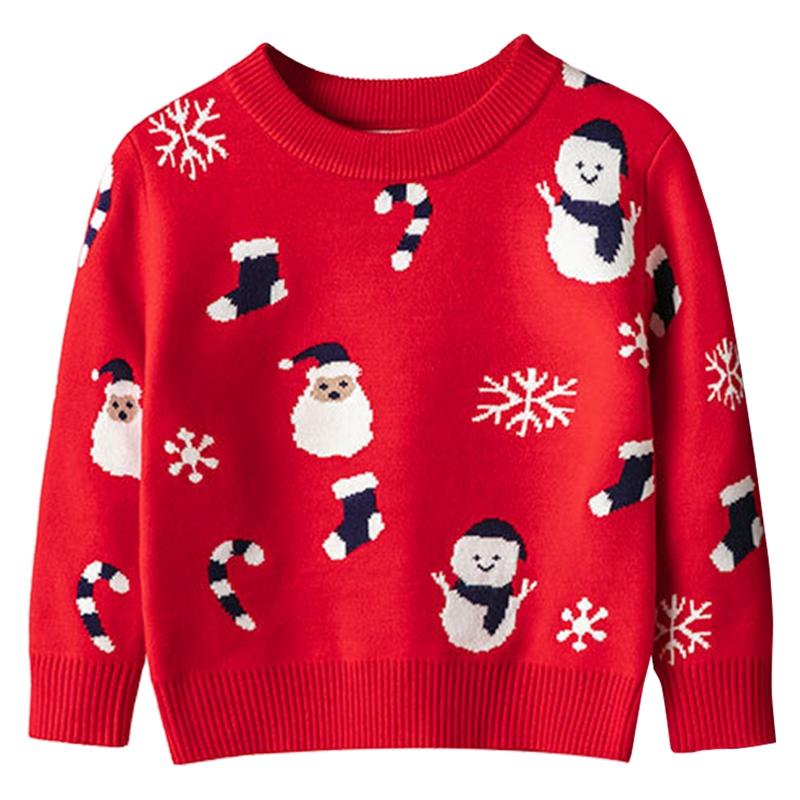 

Трикотажный свитер с круглым вырезом для мальчиков и девочек, детский рождественский пуловер с рисунком из мультфильма, топ 120
