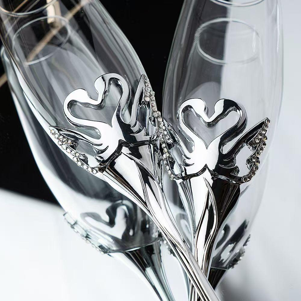 Crystal Champagne Glasses, Wedding Goblets, Red Wine Glass, European Household Sparkling Sweet Glassware, Golden Drinkware