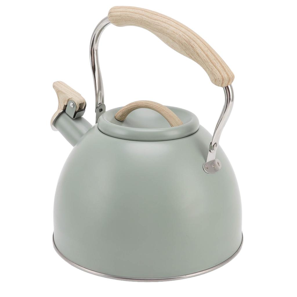 Whistling Teapot 3L Light Green Flat Bottom Stainless Steel Engineering Plastic Handle Tea Kettle for Home