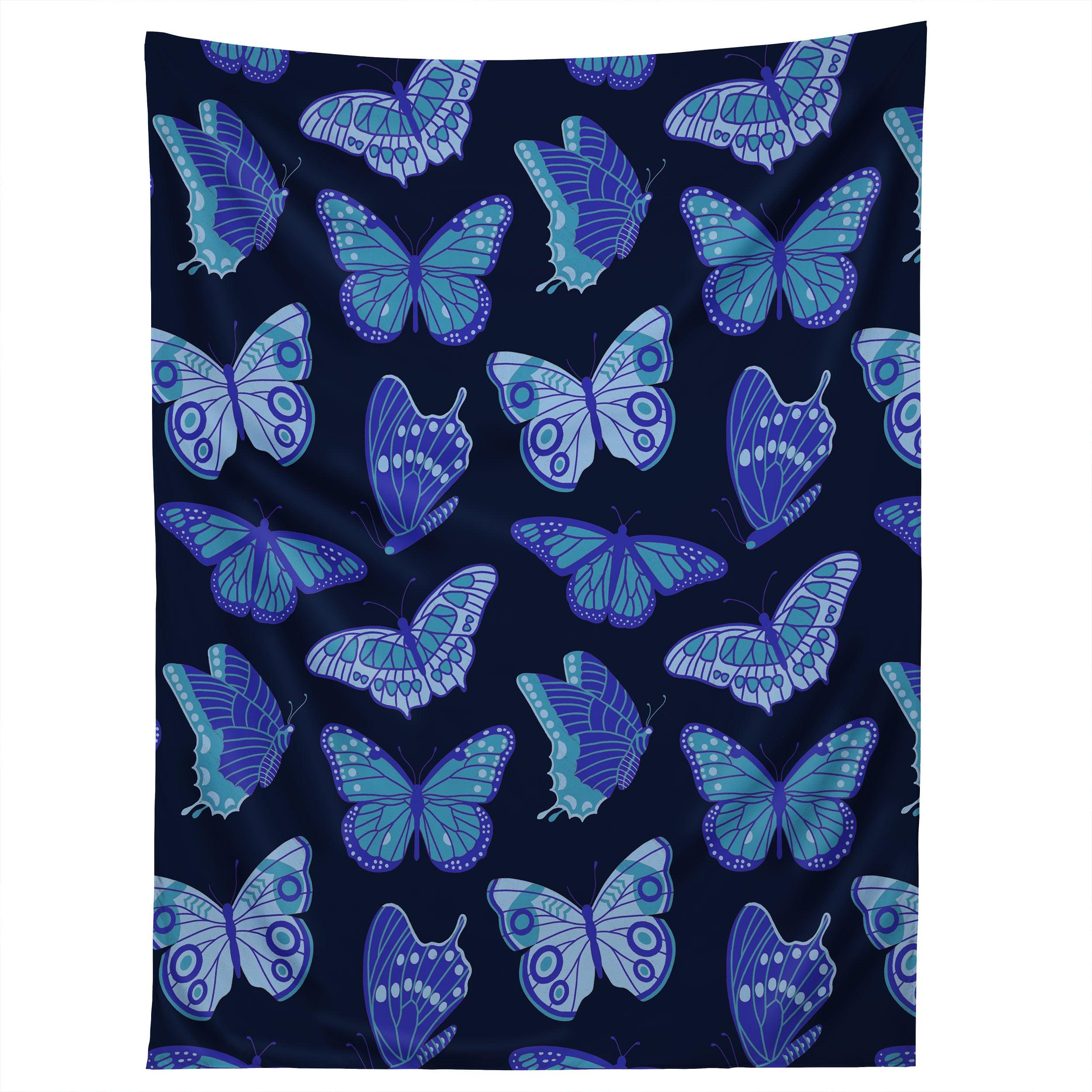 TEXAS BUTTERFLIES BLUE ON NAVY tapestry 75x100