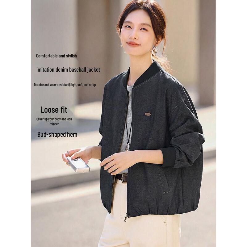 

XWI Women s Slimming Faux Denim Baseball Jacket L