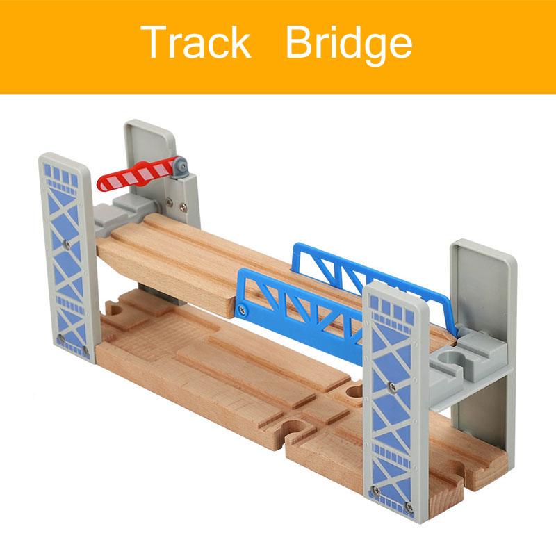 Pont de Piste de Train en Bois & Pièces de Course Accessoires de Chemin de Fer Jouets Éducatifs de Construction pour Enfants