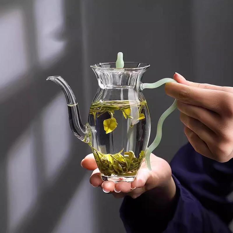 240 ml filterbare, hitzebeständige Teekanne aus verdicktem Glas mit hohem Borosilikatglas-Blumenteekanne, chinesisches Retro-Teeservice aus Glas